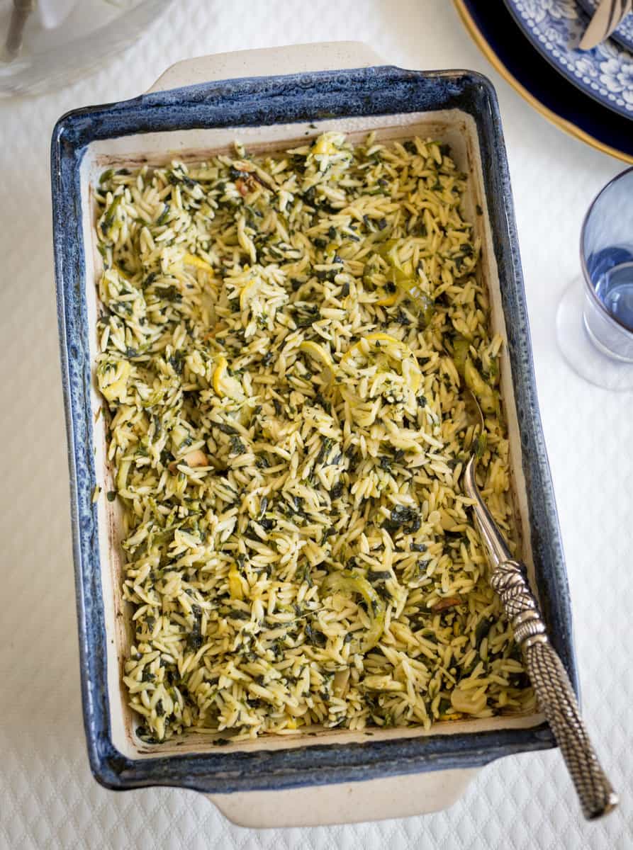 Spinach Garlic Confit Oven-Baked Orzo
